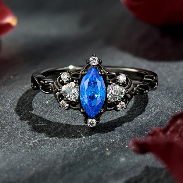 Mirage Marquise Cut Sapphire Black Gold Dramatic Engagement Ring