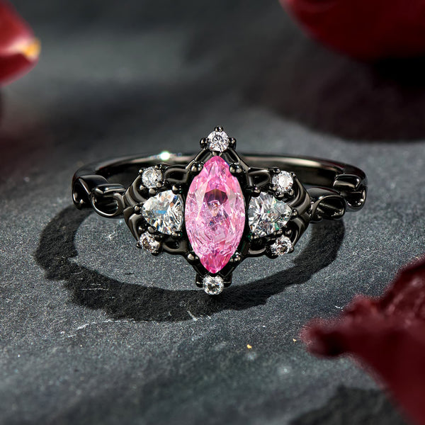 Blush Horizon Marquise Cut Pink Sapphire Black Gold Dramatic Engagement Ring