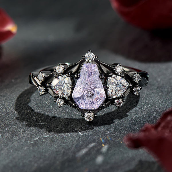 Lavender Dream Coffin Cut Lavender Black Gold Elegant Engagement Ring