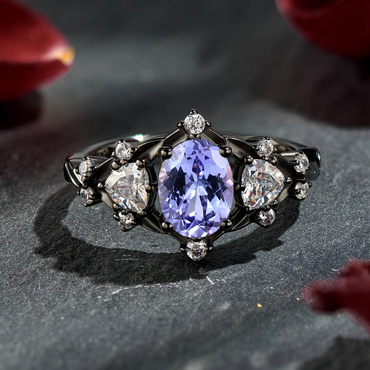 【order】twilight ring … Tanzanite oval Twilight Obsidian Geometry Oval Cut Tanzanite Crushed-Ice Black