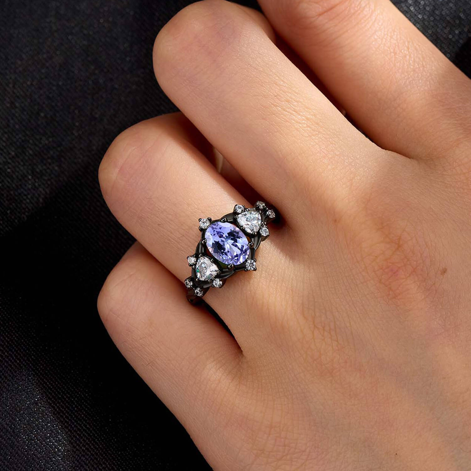 【order】twilight ring … Tanzanite oval Twilight Obsidian Geometry Oval Cut Tanzanite Crushed-Ice Black