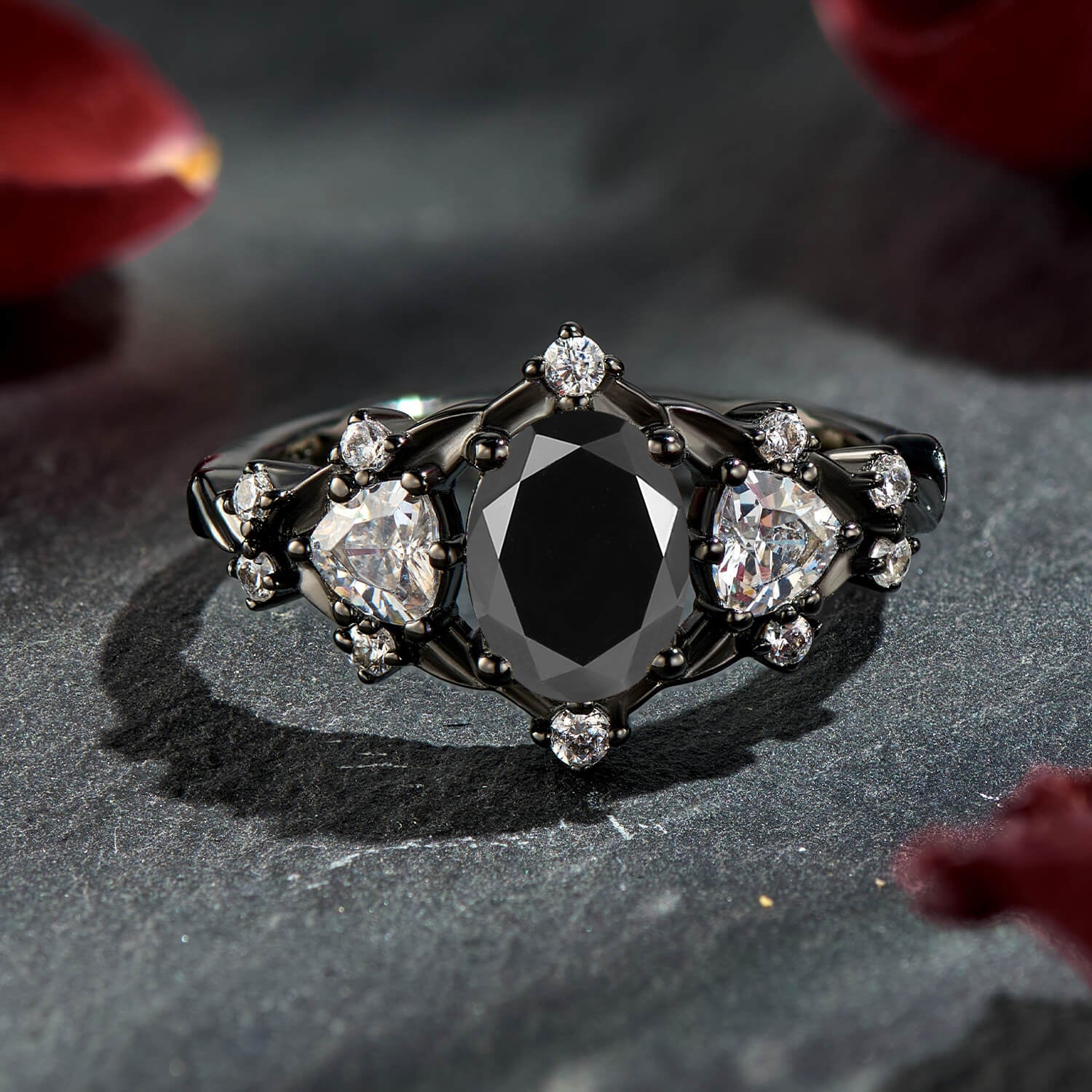 Twilight Obsidian Geometry Oval Cut Tanzanite Crushed-Ice Black