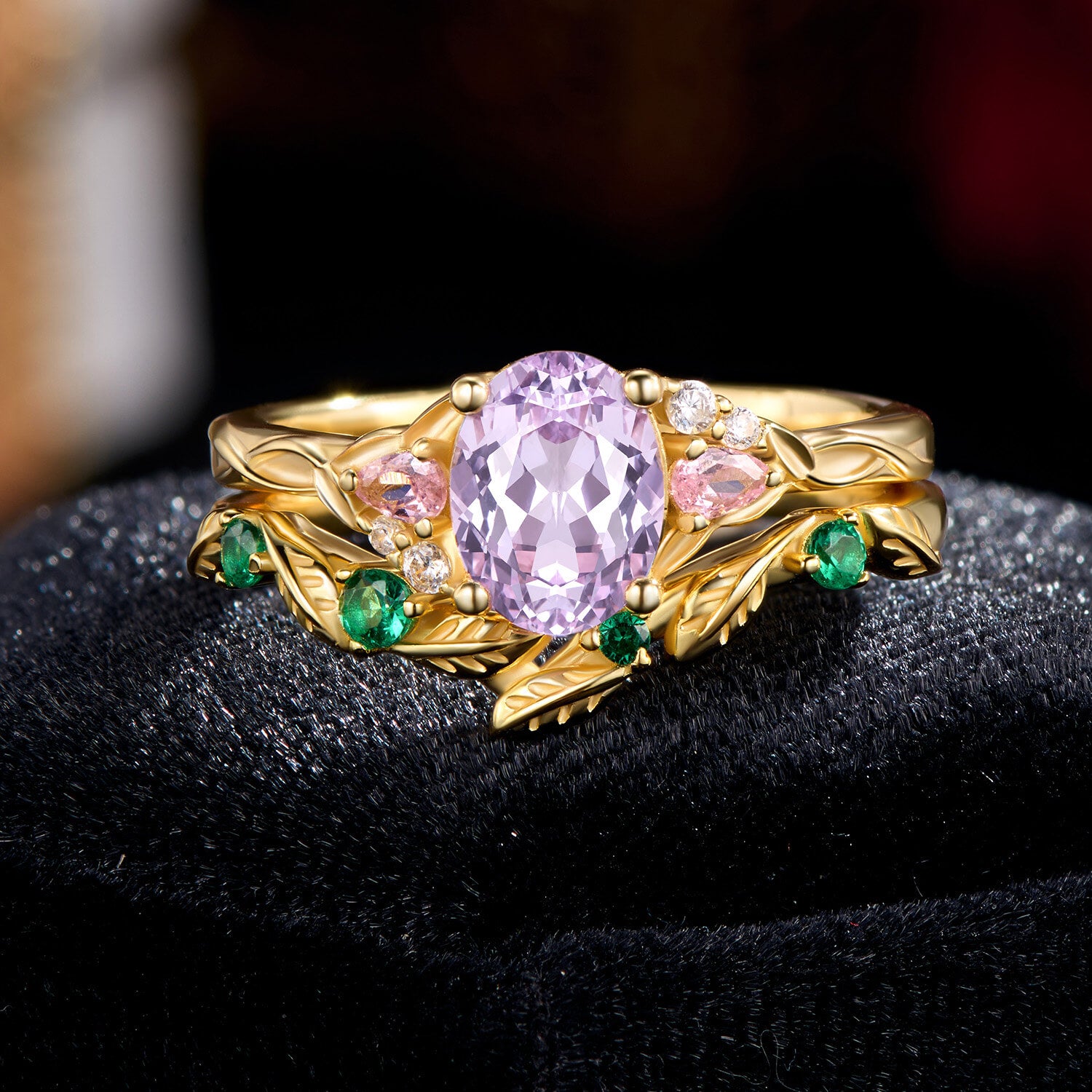 Enchanting Oval Cut Lavender Garnet Gold Nature-Inspired Wedding