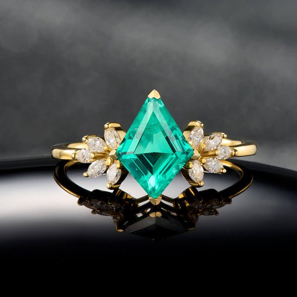 Vivid Luxurious Kite Cut Tsavorite Garnet Gold Botanical Statement Engagement Ring
