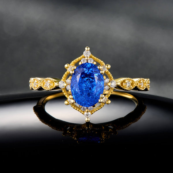 Regal Oval Cut Sapphire Ring in Gold Luxurious Statement Engagement Ring