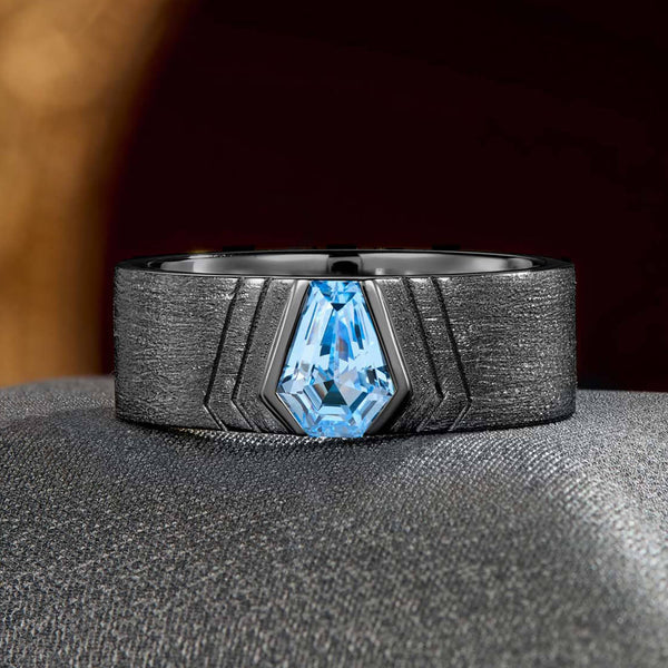 Glacial Depth Coffin Cut Aquamarine Black Gold “Gothic Luxe” Men’s Wedding Band